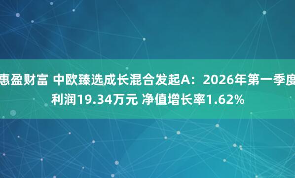 惠盈财富 中欧臻选成长混合发起A：2026年第一季度利润19.34万元 净值增长率1.62%